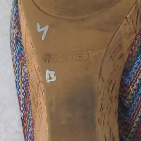 Nine West Abbeol 1 Wedges Multicolor Woven Slingback Knotted Peep Toe - Size 7M - Picture 14 of 16